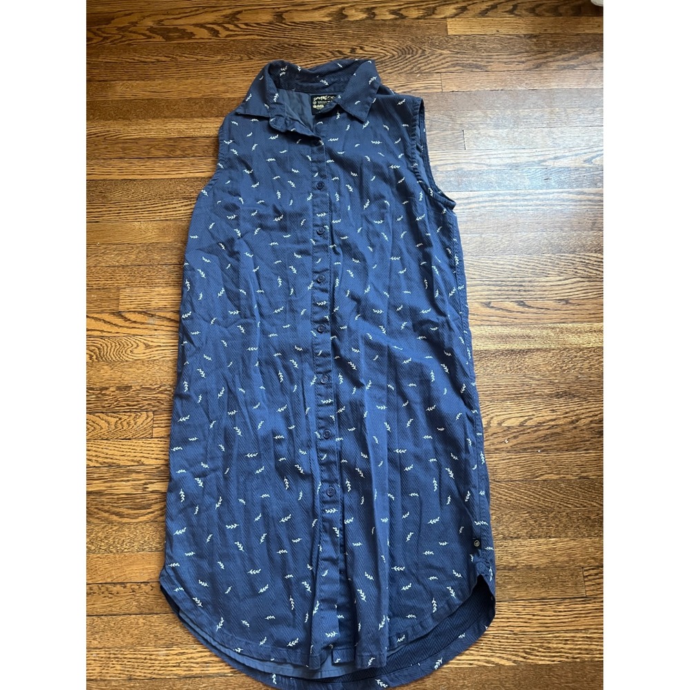 United By Blue Navy Herringbone Embroidered Sleeveless Button Down Shirt Dress S